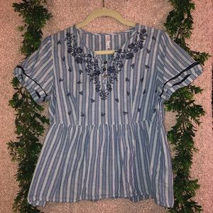 Xhilaration - Striped Embroidered Top - Size M